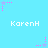 Light blue background with repeated white text 'KarenH' and pink/purple star-shaped pixel art elements with dotted trails.