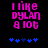 Pixelated text reads "I like DylAn a lot" in pink on black background with blue star symbols below, showing animation change between two states.