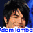 A four- shows a person with dark hair in different poses and backgrounds with blue text overlays reading 'adam lambe', 'is in it', and 'to win it'