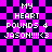 Pixelated text on a purple and black checkered background with a heart symbol and repeated name.