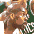 Animated sequence of a basketball player in a green jersey with white trim, showing repeated motion cycles against a solid cyan background.