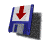 Blue and white floppy disk icon with red downward arrow, shown in multiple angled views including front, side, and rotated perspectives.