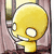 Pixelated yellow cartoon skull with one eye closed, white teeth, and a wide grin against a brown background.