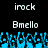 Pixelated text 'irock' and 'Bmello' in white on black background with blue pixelated waveforms below.
