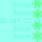 Pixelated green snowflakes animate against a light cyan background with repeating "Snow" and "LET IT" text.