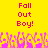 Yellow background with pink text reading 'Fall Out Boy!' repeated twice, below which is a of pixelated figures in pink and yellow