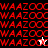 Red pixelated text 'WAAZOOO' repeats across a black, white, and gray background with two star icons changing color.