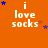 Orange background with white text 'i love socks' and scattered blue and brown stars in various positions