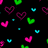 Animated pattern of colorful heart and U-shaped icons on black background with scrolling text variations.