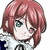 Pixelated anime-style character with short pink hair, green eyes, and a neutral expression wearing a white and dark outfit.