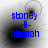 Blue text 'stoney -M- bimmah' on a grayscale background with black circular blurs, animated to shift position