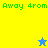 A pixelated image divided into four quadrants with green text reading 'Away 4rom' and two stars in different colors. The top-left quadrant is yellow, the bottom-left is blue, and both right quadrants are light green.