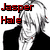 Pixelated anime-style character with light hair and dark clothing, overlaid with red text fragments on black and white backgrounds.