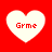 Four white heart shapes on a red background, each containing the text 'Grme' in pixelated red font.