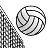Black-and-white pixelated icon showing a volleyball with curved lines and partial grid pattern on left side.