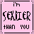 Two side-by-side pixel art frames on a pink background with black and white text reading "i'm sexier than you" in different color schemes.