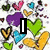 A static image with a heart-patterned background and text elements showing 'I', 'luv', '?', '<3', and multiple '<3<3' in black outlines.