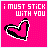 A 5x5 contact sheet of animated frames showing a pink background with white text and a pixelated heart icon in various positions, each frame labeled "i MUST STICK WITH YOU" at the top and "FOREVER" at the bottom.