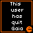 Four identical black square with orange borders display white text reading "This user has quit Gaia" and an orange pixelated 'e' symbol in the bottom-right corner of each