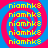 Four identical spiral patterns with alternating blue and pink rings, each containing repeated yellow text 'niamhks8' in a pixelated font.