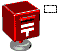 Red post box with white slots and base, showing sequential animation of paper insertion into slot.