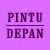 Purple background displays 'PINTU DEPAN' text above four pixelated with green, blue, and orange shapes