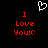 A black background displays two identical red text phrases 'I Love You! :(' with a white pixelated heart symbol above them.
