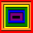 Six distinct rainbow-colored square frame animations arranged in a 3x2 contact sheet with black rectangles at their centers.