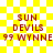 Yellow and white checkered background with red text reading 'SUN DEVILS 99 WYNNE' in two identical horizontal , showing subtle pixel variations between frames
