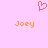 A static pixel art image with a light pink background, featuring a red heart symbol above two orange 'Joey' text labels.