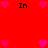 Red background with pink heart icons and black "In" text arranged in a pattern