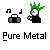 Pixel art icon with green spiky hair, black clothing, and a white face holding a microphone, accompanied by a gray boombox with musical notes and the text "Pure Metal" below.