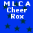 Blue background with dark green stars and white text reading "MLCA Cheer Rox" in four identical quadrants.