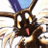 Pixelated character with large eyes, pink tongue, and blue headpiece against a light background.