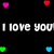Black background with repeated 'I love you' text and scattered multicolored hearts in pink, red, green, blue.