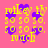 Pixelated yellow text and purple hearts on a pink background with repeated patterns.