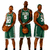 Three basketball players in green jerseys stand side-by-side on a white background, with text labels identifying them as Kevin Garnett #5, Ray Allen #20, and Paul Pierce #34 against green backgrounds.
