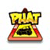 Pixelated yellow and red icon with dark accents, featuring a stylized shape resembling a crown or vehicle with a central dark section and a small brown top element.