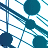 A pattern of teal and dark blue circles arranged in diagonal over a white background with thin blue lines, forming a repeating geometric design