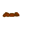 Pixelated character emerges from brown dirt mound, showing facial expressions and green particle effects against gray background.