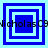 Four blue square frames with white borders arranged in a , each containing a central blue square with a white square inside, overlaid with repeating text