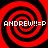 Four identical red and black spiral patterns arranged in a with white text reading ANDREW!!:=P overlaid on each spiral