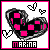 identical pixel-art icons featuring a pink and black checkered heart with white and black hearts and birds, labeled 'MAGINA' in pink text on a white background with a pink border