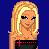 Pixel art buddy icon featuring a blonde female character in two poses against blue background with red text "Casey" at bottom.