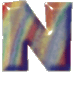 A single uppercase letter N rendered with a rainbow gradient and glossy highlights on a light gray background.