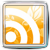 Pixelated orange and white icon with curved lines forming a stylized 'RSS' symbol inside a silver border.