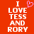 Red background with white pixelated text reading "I LOVE TESS AND RORY" and a pink heart symbol replacing the word "LOVE" in one version.