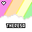 Pixelated icon with pink, orange, yellow, and green diagonal stripes above a white cloud-like base; heart symbol changes color while text below shifts between black-and-white, purple, and orange.