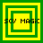 Four green and yellow square frames with "SCV MAGIC" text, each frame showing a different nested square configuration.