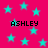 A static image with a bright pink background filled with cyan stars and the repeated text "ASHLEY" in black pixelated font.